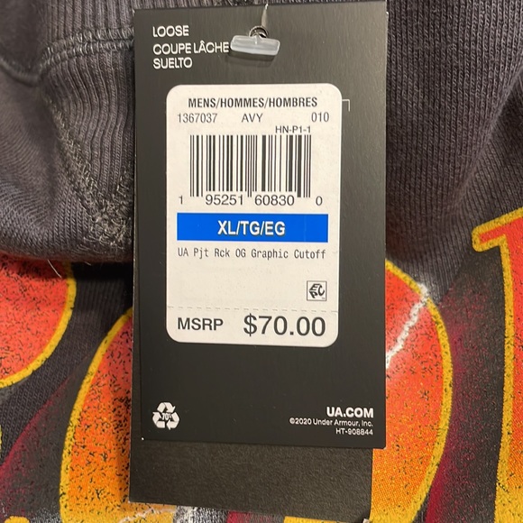 Men’s Under Armour Project Rock Graphic Cutoff T-Shirt Sweatshirt Gray Eagle - Picture 6 of 9